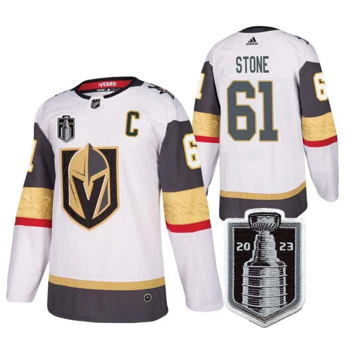 Mens Vegas Golden Knights #61 Mark Stone White 2023 Stanley Cup Final Stitched Jersey Dzhi